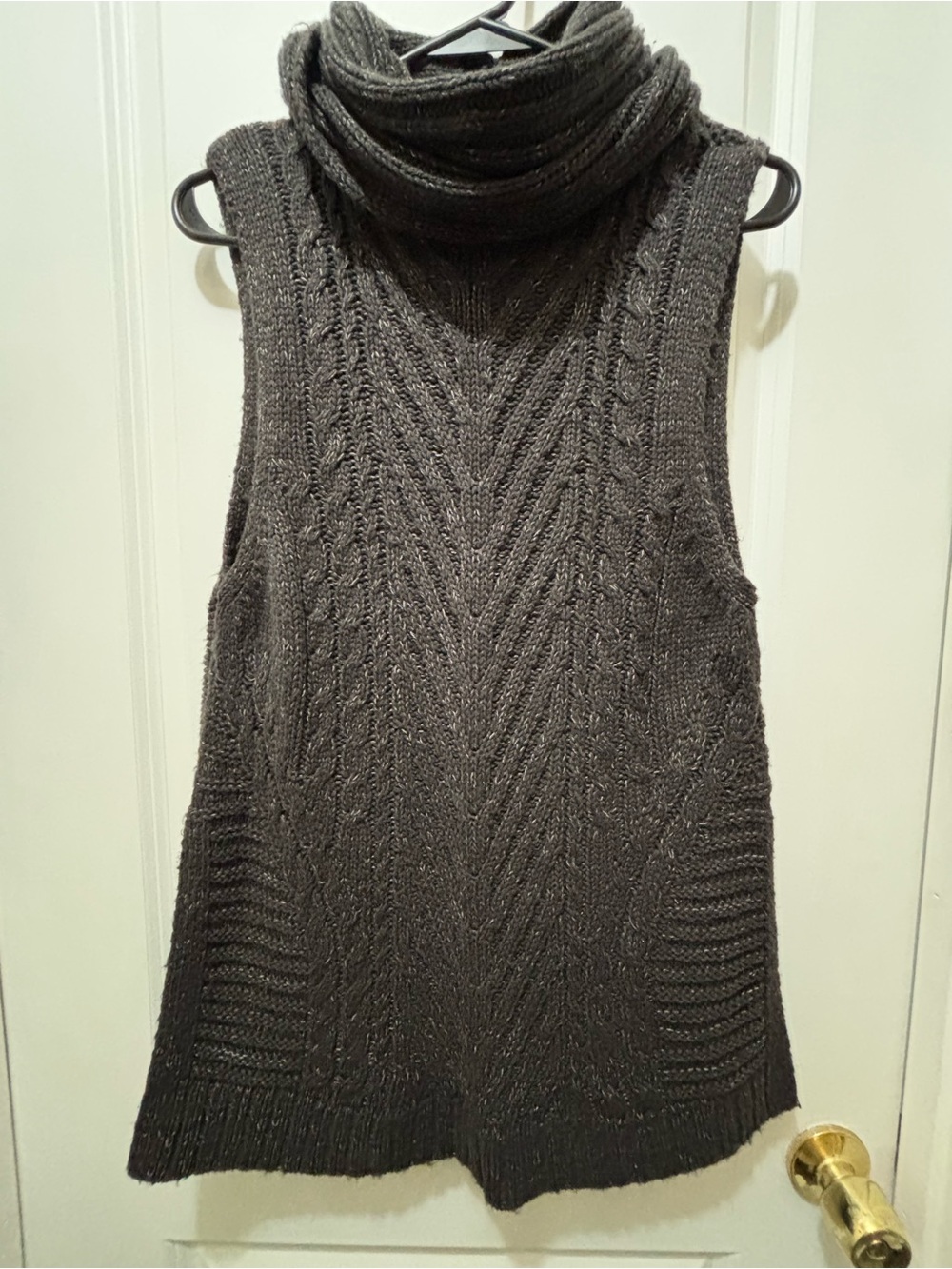Elle Charcoal Cable Knit Sleeveless Turtleneck Sweater